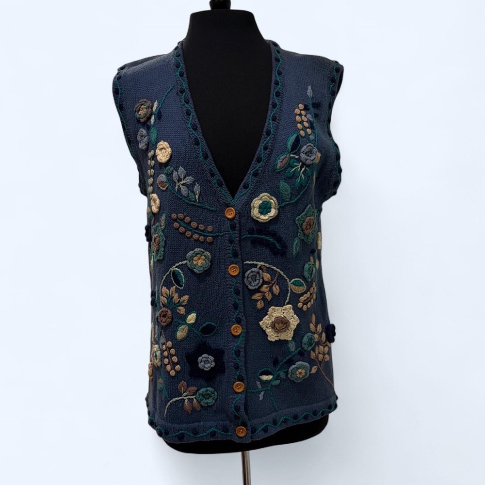 Vintage America Blue Floral Embroidered Vest